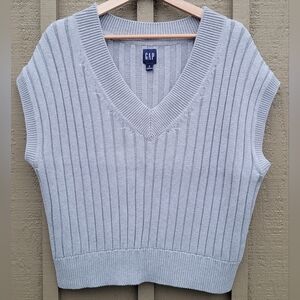 GAP 100% Cotton Dolman Rib V-Neck Sweater Vest, Heather Light Gray